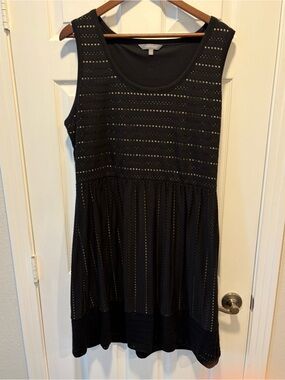 Daisy Fuentes Black Sleeveless Eyelet Stripe Mini Dress
